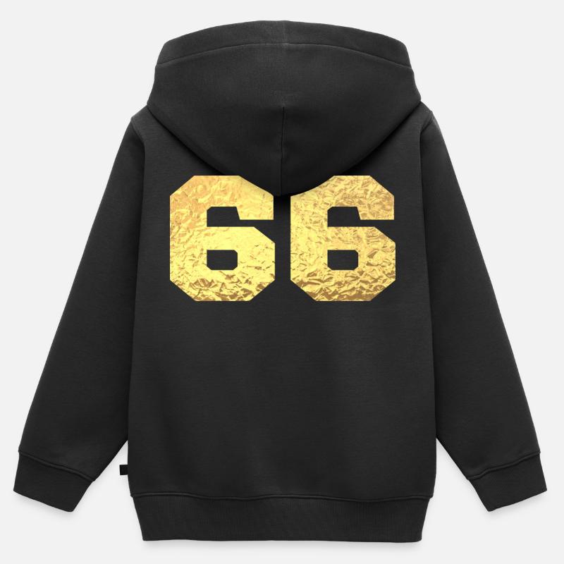 Numéro 66 paillettes doré - 66e anniversaire - Sweat Premium à capuche zippé enfant bio - noir