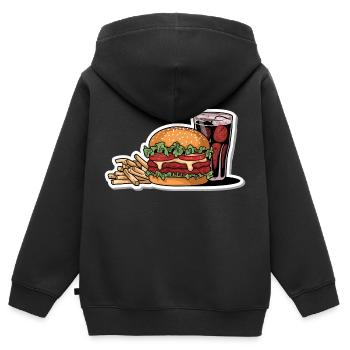 HAMBURGER FASTFOOD SNACK PAIN BURGER - Sweat Premium à capuche zippé enfant bio - noir - Dos - AI Model Kid Male (0cm)