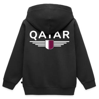 Qatar Design – Exclusif et moderne - Sweat Premium à capuche zippé enfant bio - noir - Dos - AI Model Kid Male (0cm)