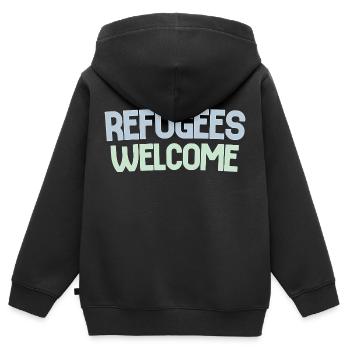 Les réfugiés accueillent rétro - Sweat Premium à capuche zippé enfant bio - noir - Dos - AI Model Kid Male (0cm)