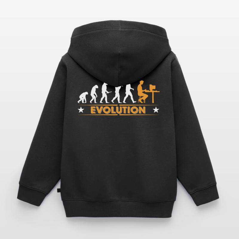 Computer Nerd Evolution - orange/weiss Sweat Premium à capuche zippé enfant bio