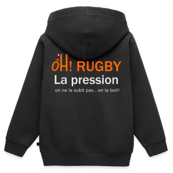 oh rugby pression - Sweat Premium à capuche zippé enfant bio - noir - Dos - AI Model Kid Male (0cm)