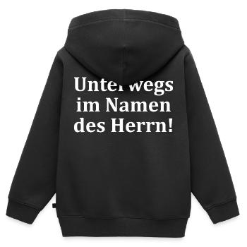 Ich bin hier im Namen des Herren unterwegs - Kinder Premium Organic Zip Hoodie - Schwarz - Hinten - AI Model Kid Male (0cm)