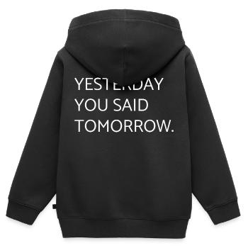 hier vous avez dit demain - motivation - Sweat Premium à capuche zippé enfant bio - noir - Dos - AI Model Kid Male (0cm)