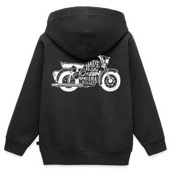 Royal Enfield Bullet 500 Moto Motorrad - Sweat Premium à capuche zippé enfant bio - noir - Dos - AI Model Kid Male (0cm)