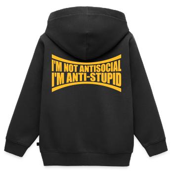 pas antisocial anti-stupide - Sweat Premium à capuche zippé enfant bio - noir - Dos - AI Model Kid Male (0cm)
