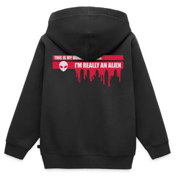 Citation extraterrestre de costume humain - Sweat Premium à capuche zippé enfant bio - noir - Dos - AI Model Kid Male (0cm)