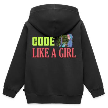 Code Like A Girl Programmer Coding - Kids Premium Organic Zip-up Hoodie - black - Back - AI Model Kid Male (0cm)
