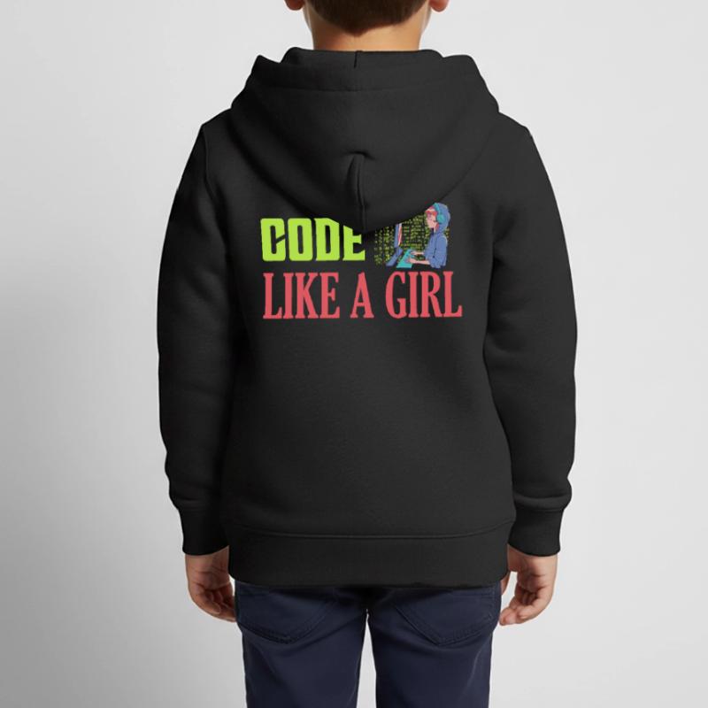 Code Like A Girl Programmer Coding Kids Premium Organic Zip-up Hoodie
