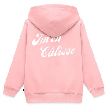 Je m'en câlisse - Sweat Premium à capuche zippé enfant bio - rose - Dos - AI Model Kid Female (0cm)