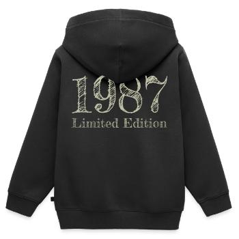 1987 - Kinder Premium Organic Zip Hoodie - Schwarz - Hinten - AI Model Kid Male (0cm)