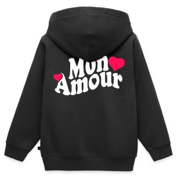 Mon amour, saint valentin, - Sweat Premium à capuche zippé enfant bio - noir - Dos - AI Model Kid Male (0cm)