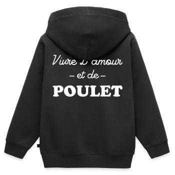Vivre d'amour et de poulet - Sweat Premium à capuche zippé enfant bio - noir - Dos - AI Model Kid Male (0cm)