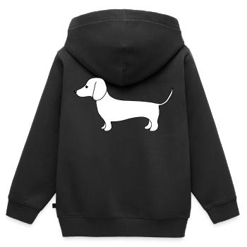 Mignon teckel au trait fin sur blanc - Sweat Premium à capuche zippé enfant bio - noir - Dos - AI Model Kid Male (0cm)
