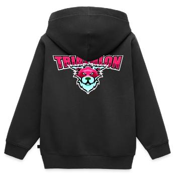 US highschool college Triathlon Maskottchen wolf - Kinder Premium Organic Zip Hoodie - Schwarz - Hinten - AI Model Kid Male (0cm)