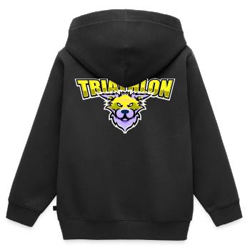 US highschool college Triathlon Maskottchen Katze - Kinder Premium Organic Zip Hoodie - Schwarz - Hinten - AI Model Kid Male (0cm)