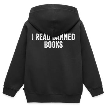 Ich habe verbotene Bücher gelesen - Kinder Premium Organic Zip Hoodie - Schwarz - Hinten - AI Model Kid Male (0cm)
