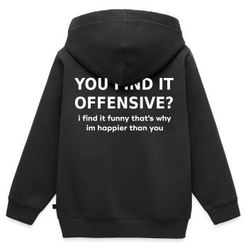 Du findest es beleidigend Ich finde es lustig - Kinder Premium Organic Zip Hoodie - Schwarz - Hinten - AI Model Kid Male (0cm)