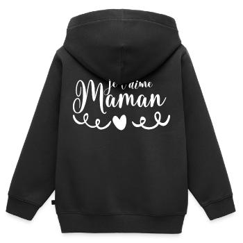 je t aime Maman - Sweat Premium à capuche zippé enfant bio - noir - Dos - AI Model Kid Male (0cm)