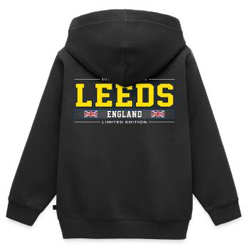 Leeds - Kinder Premium Organic Zip Hoodie - Schwarz - Hinten - AI Model Kid Male (0cm)