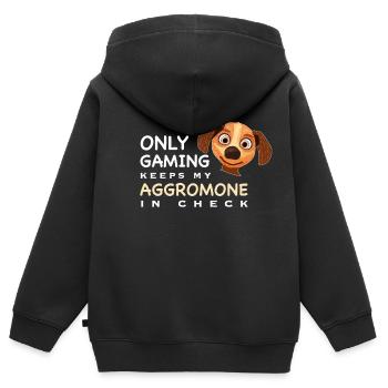 Drôle, Le jeu garde l’aggromone à distance, Anglais - Sweat Premium à capuche zippé enfant bio - noir - Dos - AI Model Kid Male (0cm)