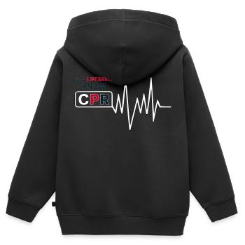 SOYEZ UNE BOUÉE DE SAUVETAGE - Sweat Premium à capuche zippé enfant bio - noir - Dos - AI Model Kid Male (0cm)