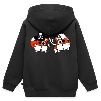 2 Kleine Süße Pirat Füchse Augenklappe Säbel Duell - Kinder Premium Organic Zip Hoodie - Schwarz - Hinten - AI Model Kid Male (0cm)