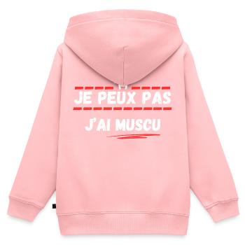 Je peux pas j'ai muscu - Sweat Premium à capuche zippé enfant bio - rose - Dos - AI Model Kid Female (0cm)