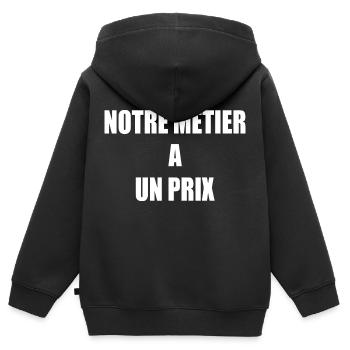 Notre métier a un prix - Sweat Premium à capuche zippé enfant bio - noir - Dos - AI Model Kid Male (0cm)
