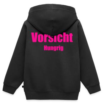 Vorsicht hungrig - Kinder Premium Organic Zip Hoodie - Schwarz - Hinten - AI Model Kid Male (0cm)