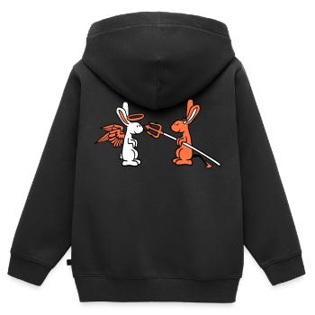 Hase Engel Gewissen Teufel Dämon Böse Satan Hölle - Kinder Premium Organic Zip Hoodie - Schwarz - Hinten - AI Model Kid Male (0cm)