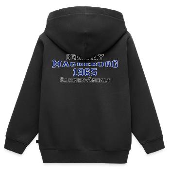 Magdeburg - Kinder Premium Organic Zip Hoodie - Schwarz - Hinten - AI Model Kid Male (0cm)