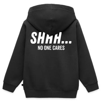 Chut, personne ne s’en soucie - Sweat Premium à capuche zippé enfant bio - noir - Dos - AI Model Kid Male (0cm)