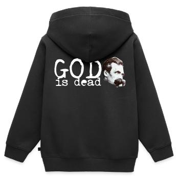 Friedrich Wilhelm Nietzsche God is dead - Kinder Premium Organic Zip Hoodie - Schwarz - Hinten - AI Model Kid Male (0cm)