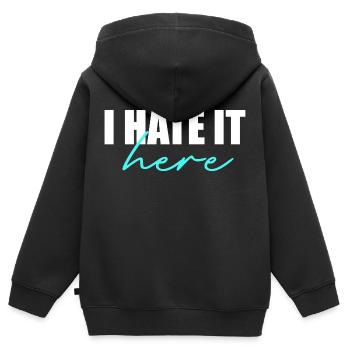 Ich hasse es hier - Kinder Premium Organic Zip Hoodie - Schwarz - Hinten - AI Model Kid Male (0cm)
