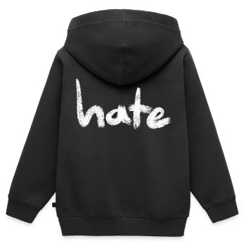 Hate Text blanc - Sweat Premium à capuche zippé enfant bio - noir - Dos - AI Model Kid Male (0cm)