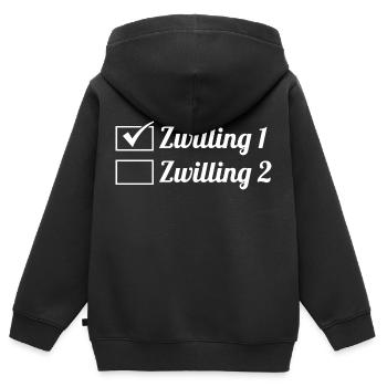 Zwillingsgeschwister Zwilling Zwillinge - Kinder Premium Organic Zip Hoodie - Schwarz - Hinten - AI Model Kid Male (0cm)