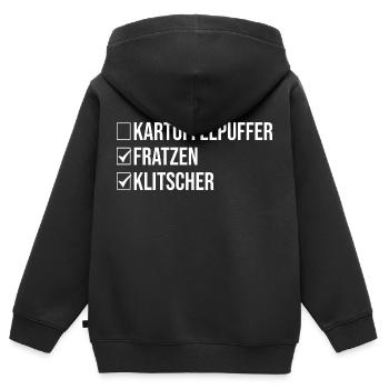 Erzgebirge Kartoffelpuffer Mundart - Kinder Premium Organic Zip Hoodie - Schwarz - Hinten - AI Model Kid Male (0cm)