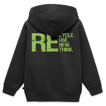ReCycle ReUse ReNew ReThink - Kinder Premium Organic Zip Hoodie - Schwarz - Hinten - AI Model Kid Male (0cm)
