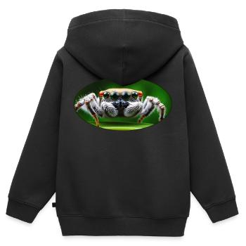 Sprungspinne - Süße Sprungspinne mit großen Augen1 - Kinder Premium Organic Zip Hoodie - Schwarz - Hinten - AI Model Kid Male (0cm)