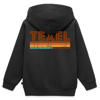 Vintage 1980s Style Texel Netherlands - Sweat Premium à capuche zippé enfant bio - noir - Dos - AI Model Kid Male (0cm)