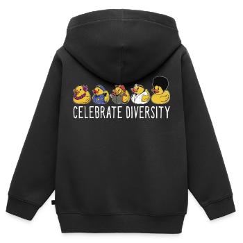 Funny Celebrate Diversity Yellow Bath Duckie Rubbe - Kinder Premium Organic Zip Hoodie - Schwarz - Hinten - AI Model Kid Male (0cm)