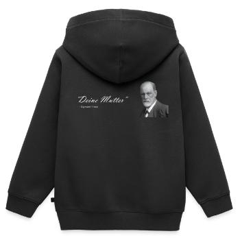 " Deine Mutter " Sigmund Freud - Kinder Premium Organic Zip Hoodie - Schwarz - Hinten - AI Model Kid Male (0cm)