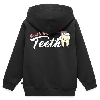 Putzen Sie Ihre Zähne Zahnarzt Humor Zitat - Kinder Premium Organic Zip Hoodie - Schwarz - Hinten - AI Model Kid Male (0cm)
