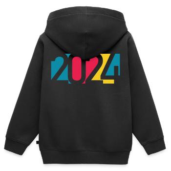 2024 happy new year Jahreszahl Datum Zahl Anno - Kinder Premium Organic Zip Hoodie - Schwarz - Hinten - AI Model Kid Male (0cm)