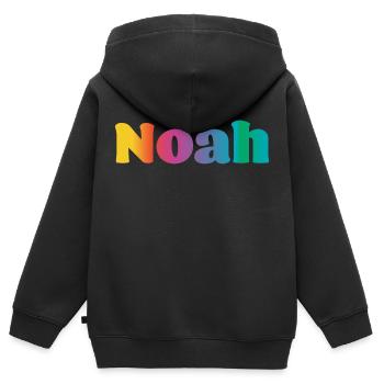 Prénom Noah Rainbow Gift - Sweat Premium à capuche zippé enfant bio - noir - Dos - AI Model Kid Male (0cm)