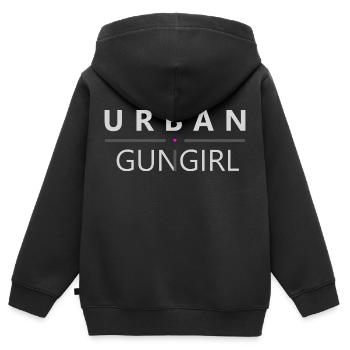 URBAN GUN GIRL - Logo Original Light - Kinder Premium Organic Zip Hoodie - Schwarz - Hinten - AI Model Kid Male (0cm)