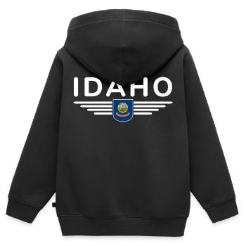 Idaho Fan T-Shirt – Nature & Adventure - Sweat Premium à capuche zippé enfant bio - noir - Dos - AI Model Kid Male (0cm)