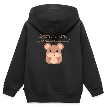 Hamster au regard triste, paix, hamster triste - Sweat Premium à capuche zippé enfant bio - noir - Dos - AI Model Kid Male (0cm)