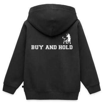 BUY AND HOLD INVEST - Kinder Premium Organic Zip Hoodie - Schwarz - Hinten - AI Model Kid Male (0cm)